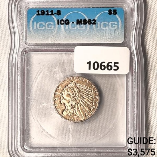 1911-S $5 Gold Half Eagle ICG-MS62