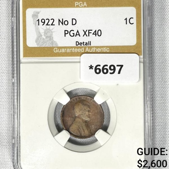 1922 No D Wheat Cent PGA-XF40 Detail