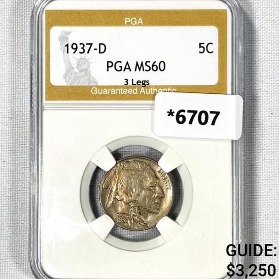 1937-D Buffalo Nickel PGA-MS60 3 Legs