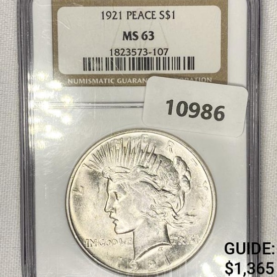 1921 Silver Peace Dollar NGC-MS63
