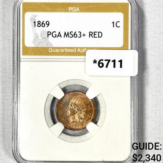 1869 Indian Head Cent PGA-MS63+ RED