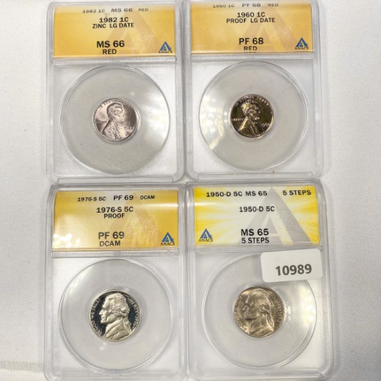 1950-1982 Set (4) 2 LM Pennies & 2 Jefferson
