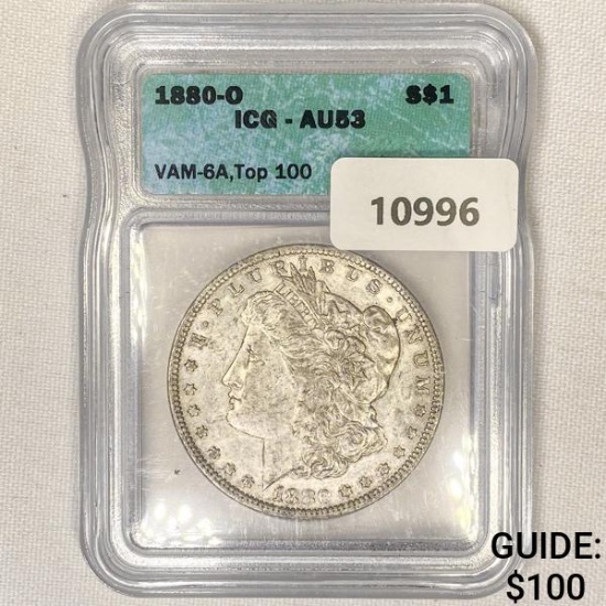 1880-O Morgan Silver Dollar ICG-AU53 VAM-6A, Top