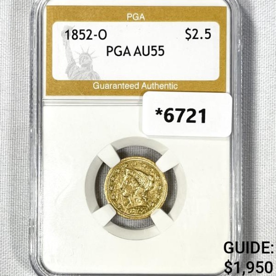 1852-O $2.50 Gold Quarter Eagle PGA-AU55