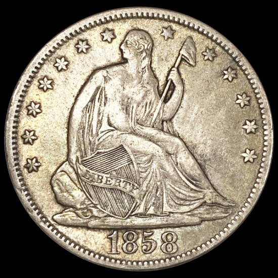 1858 Seated Liberty Half Dollar NEARLY