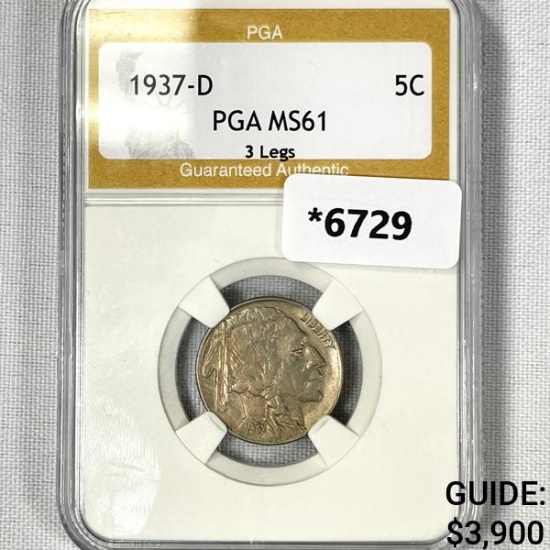 1937-D Buffalo Nickel PGA-MS61 3 Legs