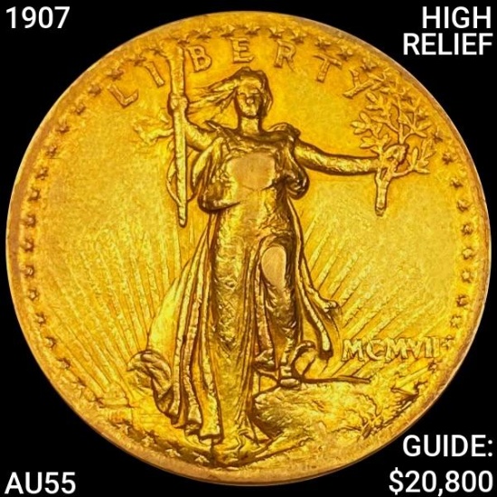 1907 High Relief $20 Gold Double Eagle CHOICE AU