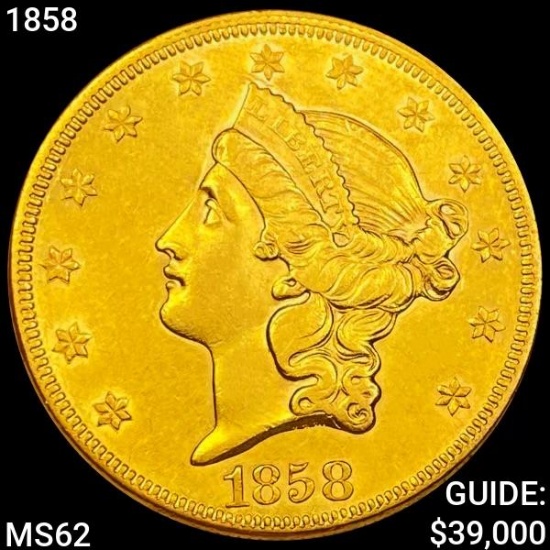 1858 $20 Gold Double Eagle UNCIRCULATED