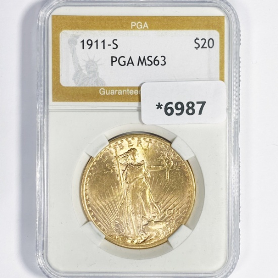 1911-S $20 Gold Double Eagle PGA-MS63