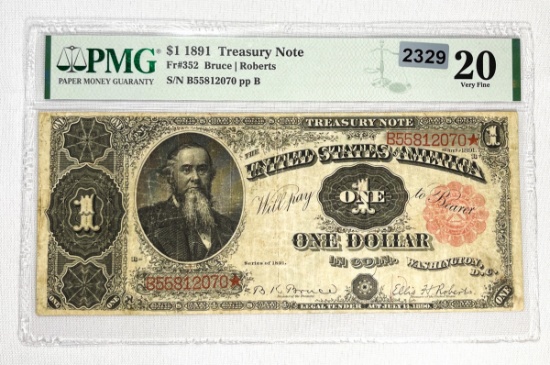 1891 US Red Seal One Dollar Bill PMG-VF20