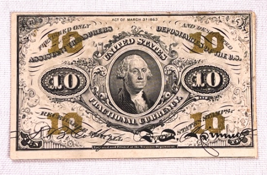 1863 US 10C Fractional Currency Bill