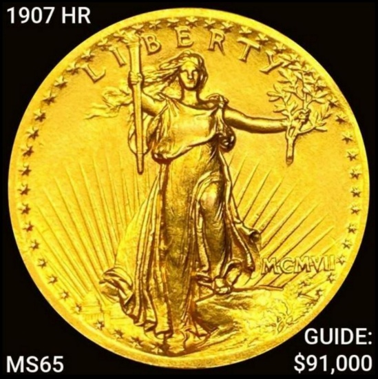 1907 High Relief $20 Gold Double Eagle GEM BU