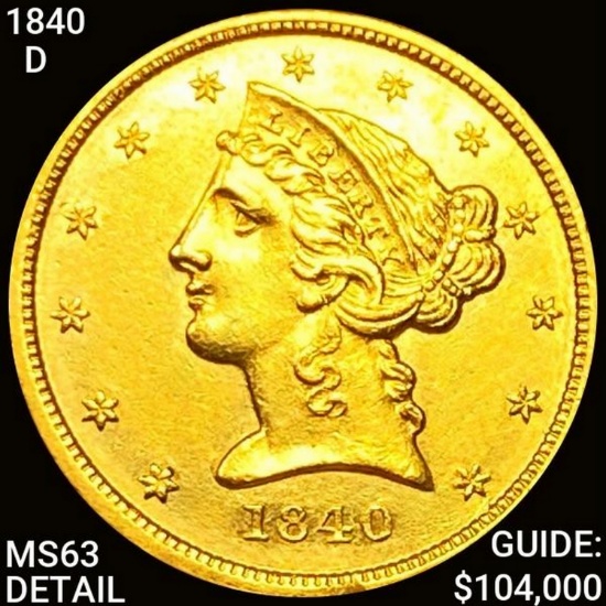 1840-D $5 Gold Half Eagle CHOICE BU DETAIL
