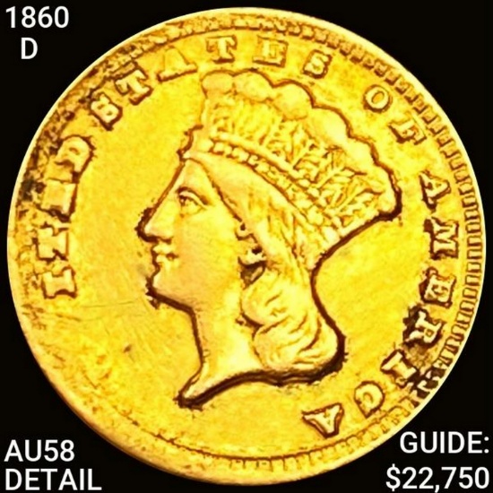 1860-D Rare Gold Dollar CHOICE AU DETAIL