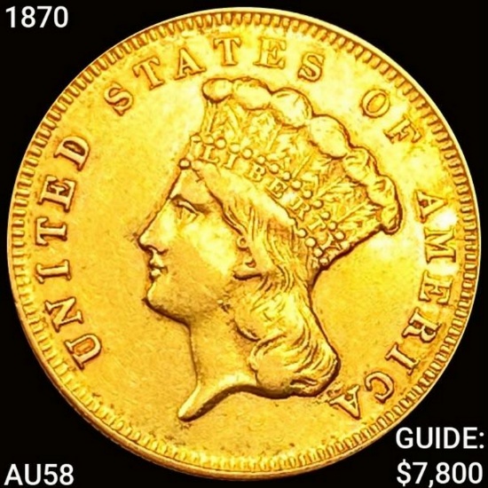 1870 $3 Gold Piece CHOICE AU