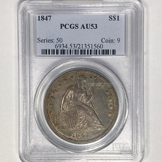 1847 Seated Liberty Dollar PCGS AU53