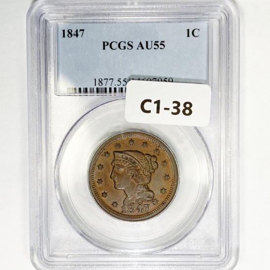 1847 Large Cent PCGS AU55