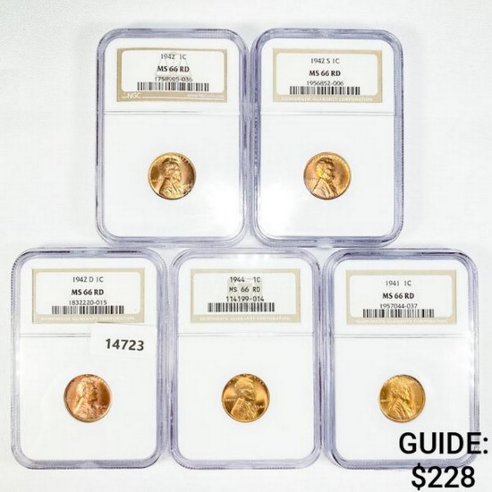 1941-1944 Set (5) Wheat Cent NGC MS66 RD