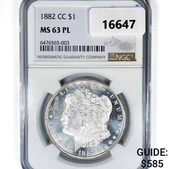 1882-CC Morgan Silver Dollar NGC MS63 PL