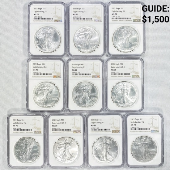 (10) 2021 TY2 American Silver Eagles NGC - MS70