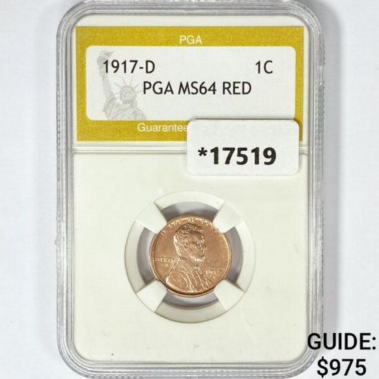 1917-D Wheat Cent PGA MS64 RED
