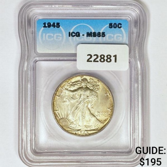 1945 Walking Liberty Half Dollar ICG MS65