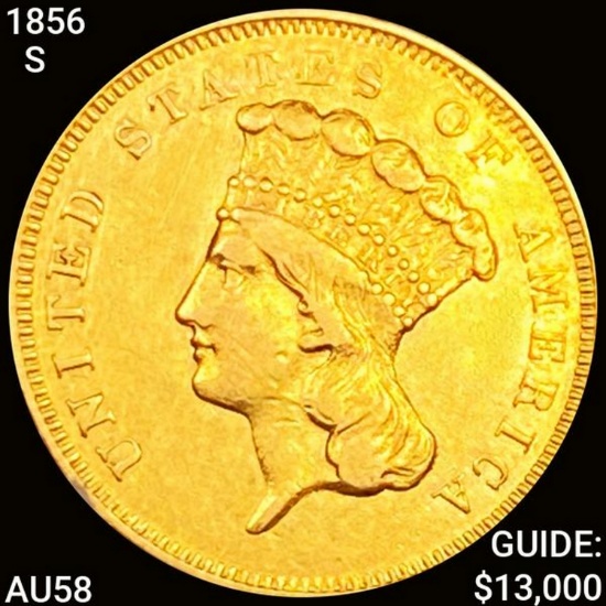 1856-S $3 Gold Piece CHOICE AU