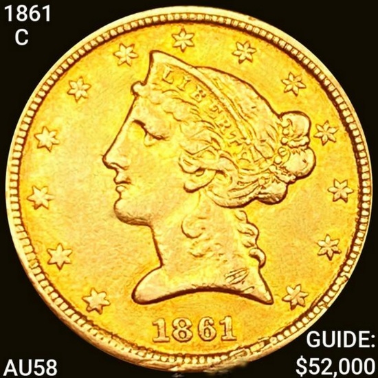 1861-C $5 Gold Half Eagle CHOICE AU