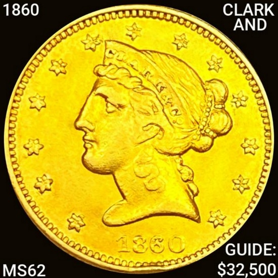 1860 $5 Gold Clark And Gruber UNCIRCULATED