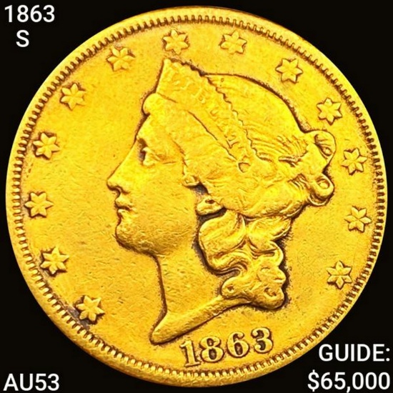 1863-S $20 Gold Double Eagle HIGH GRADE