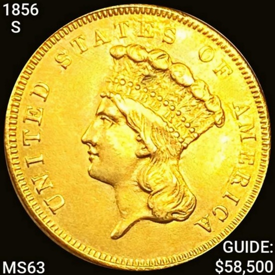 1856-S $3 Gold Piece CHOICE BU