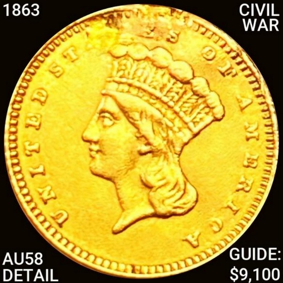 1863 Civil War Rare Gold Dollar CHOICE AU DETAIL