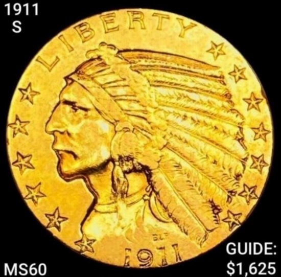 1911-S $5 Gold Half Eagle UNC