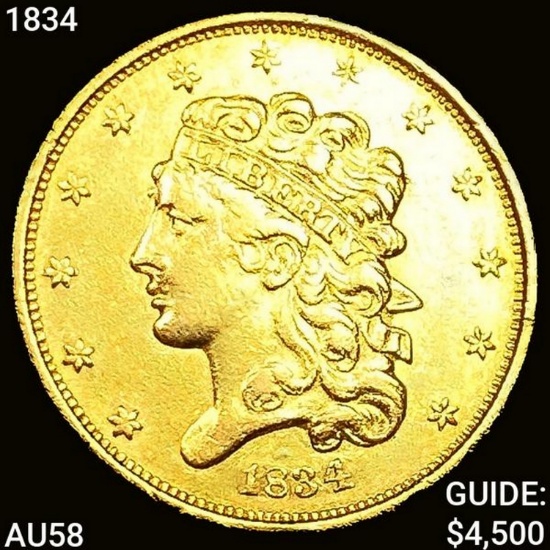 1834 $5 Gold Half Eagle HIGH GRADE