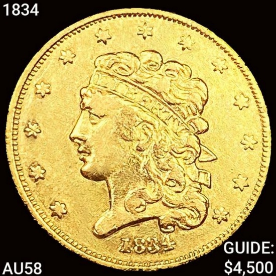1834 $5 Gold Half Eagle CHOICE AU