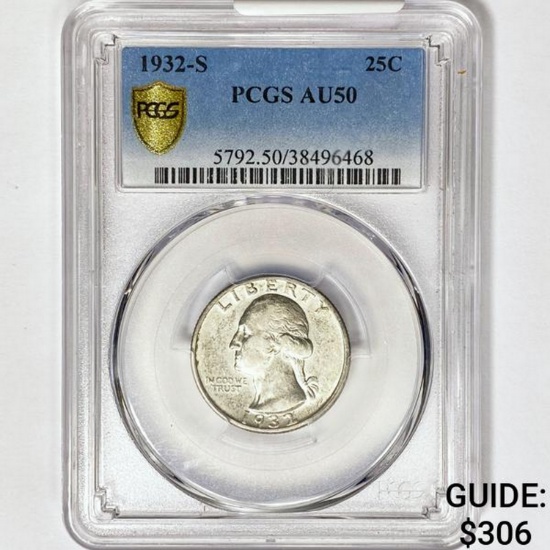 1932-S Washington Silver Quarter PCGS AU50