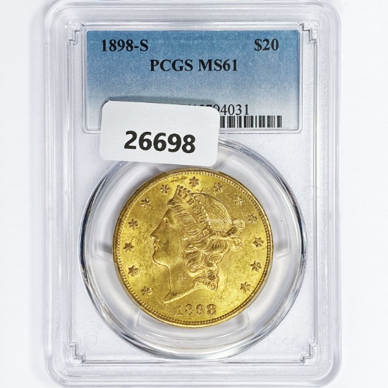 1898-S $20 Gold Double Eagle PCGS MS61