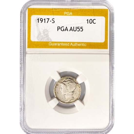 1917-S Mercury Silver Dime PGA AU55