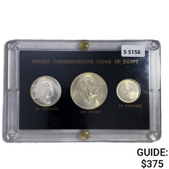 1970 Egypt Nasser Commem Silver Coin Set (3 Coins)
