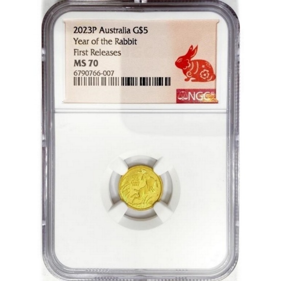 2023P $5 1/20th oz Gold Australian Rabbit NGC MS70