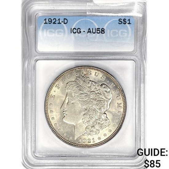 1921-D Morgan Silver Dollar ICG AU58
