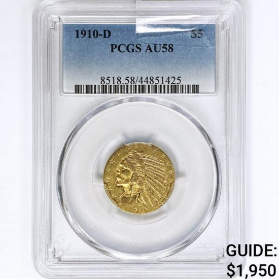 1910-D $5 Gold Half Eagle PCGS AU58
