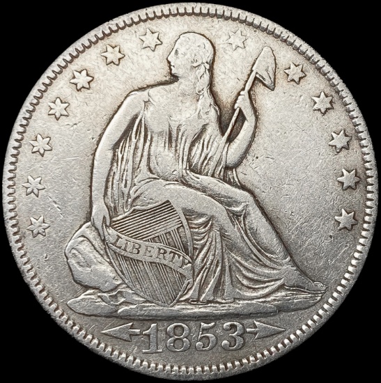1853 Arws & Rays Seated Liberty Half Dollar LIGHTL