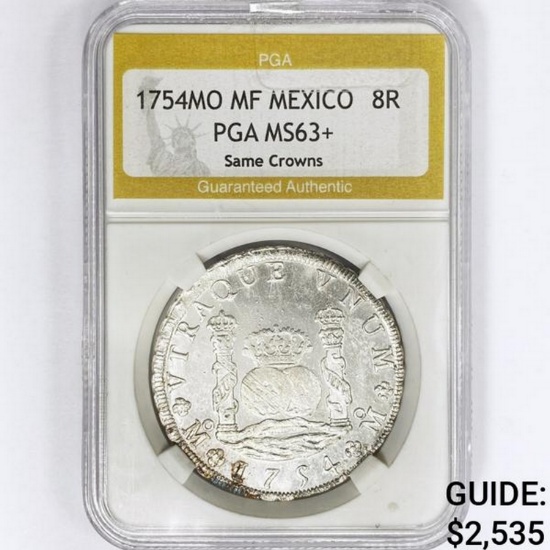 1754MO MF Mexico 8 Reales PGA MS63+ Same Crowns