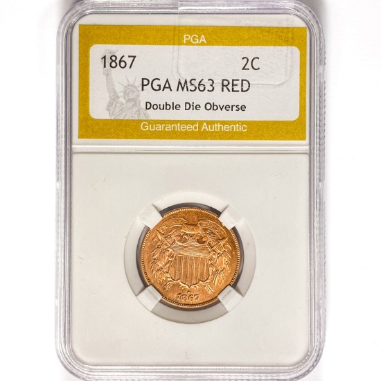 1867 Two Cent Piece PGA MS63 RED, DDO