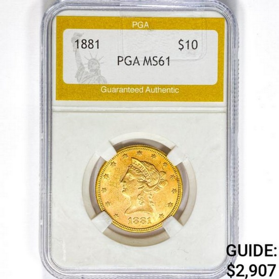 1881 $10 Gold Eagle PGA MS61