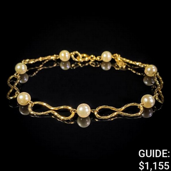2.55 DWT 14 KT Gold Bracelet w/ Pearls