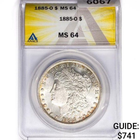 1885-O Morgan Silver Dollar ANACS MS64