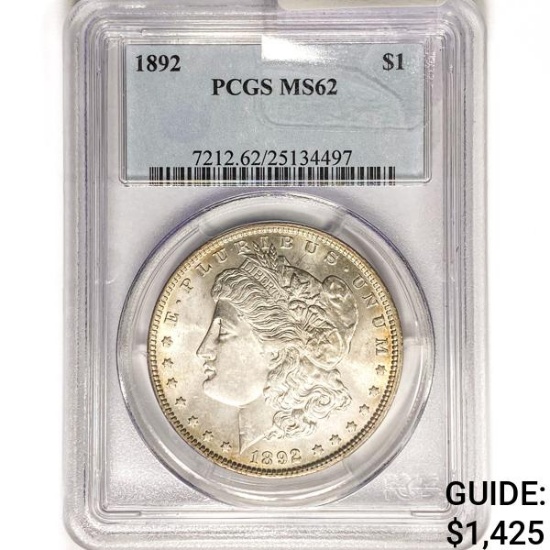 1892 Morgan Silver Dollar PCGS MS62