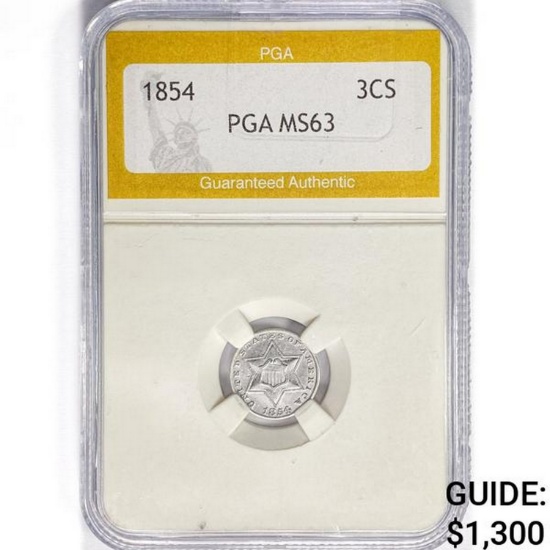 1854 Silver Three Cent PGA MS63